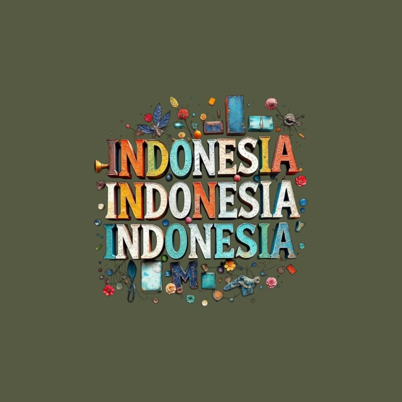 Artistic Typography Design of Indonesia with Colorful Decorative Elements Tapestry