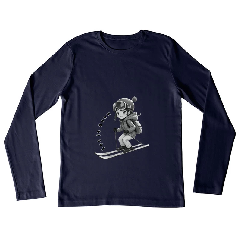 Cute Anime Chibi Character Skiing in Winter Female Long Sleeve T-Shirt