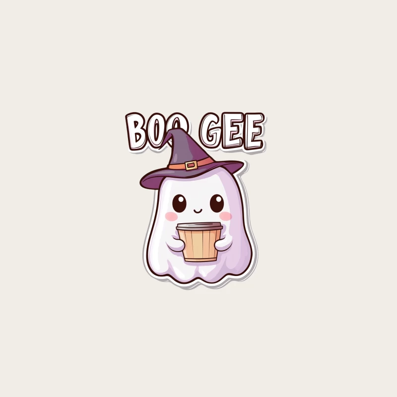 Cute Kawaii Ghost with Witch Hat and Coffee: Boo-tiful Halloween Cartoon Bucket Hat