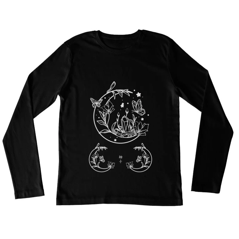 Blumen und Kristalle in der Nacht Damen Langarm T-Shirt