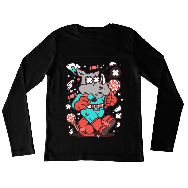 Rhino super-héros, sucettes et bonbons Femme Manches Longues T-Shirt