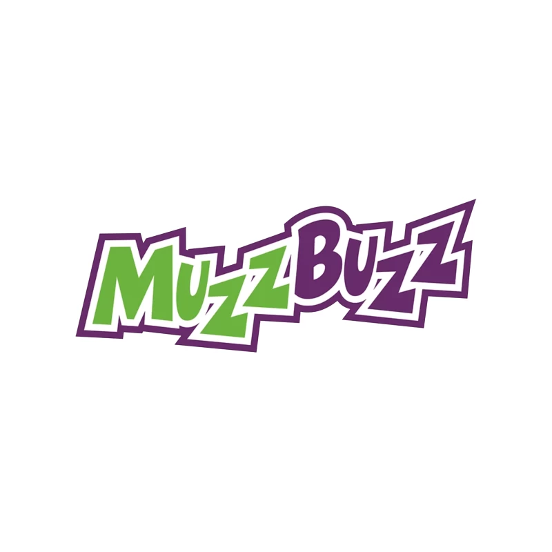 Muzz Buzz Beverage Brand Logo in Green and Purple Tapestry