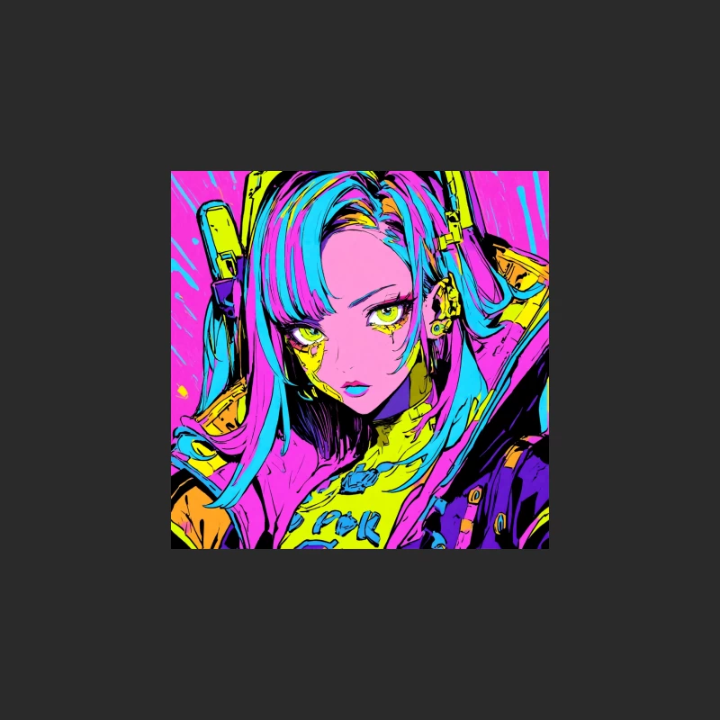 Neon Cyberpunk Anime Girl in Vibrant Digital Art Baseball Cap