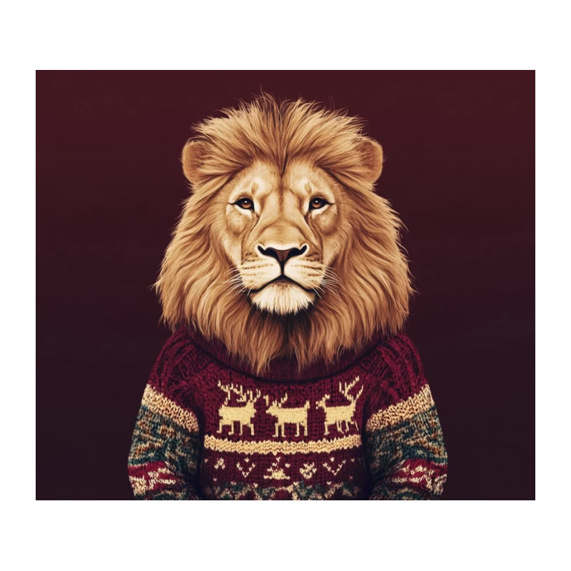 Majestic Lion in Christmas Reindeer Pattern Sweater Tapestry