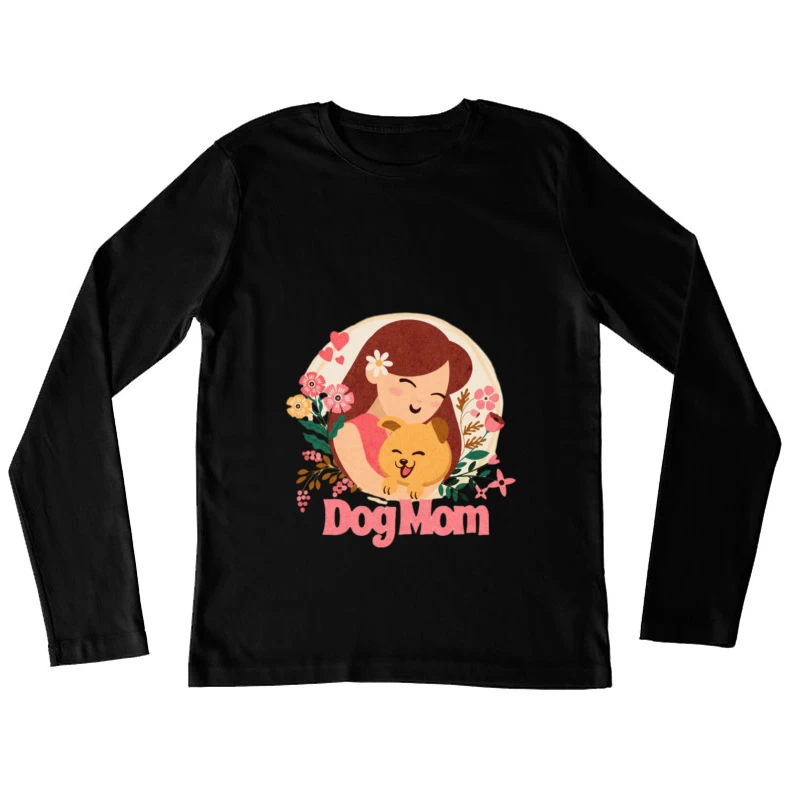 Illustration d'une maman chien avec des fleurs Femme Manches Longues T-Shirt