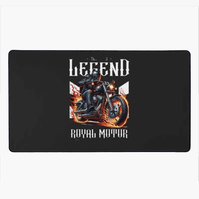 Legendary Flaming Royal Motor Black Motorcycle Illustration Desk Mat