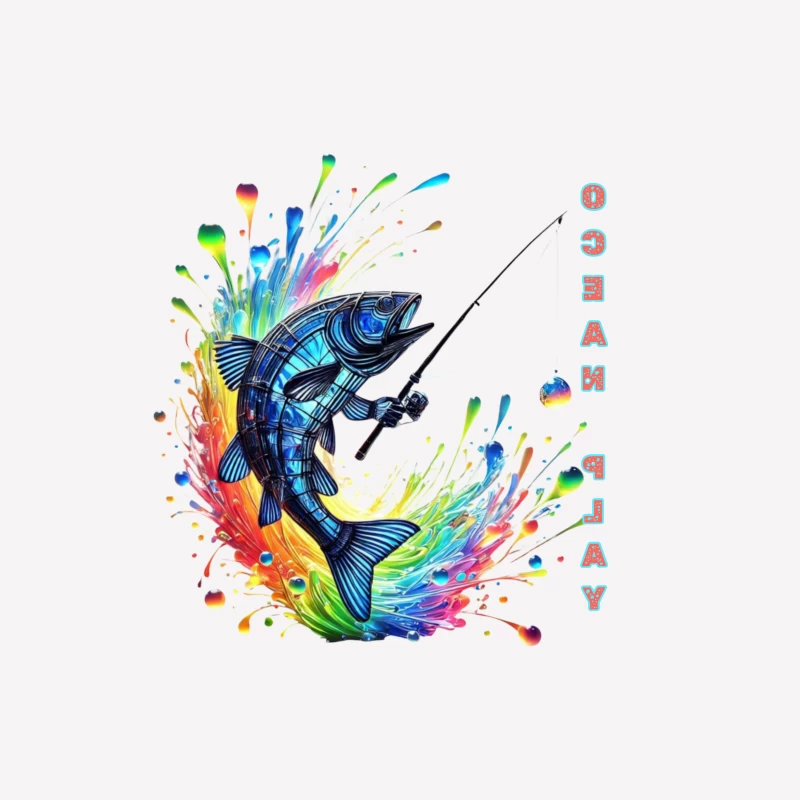 Rainbow Fish Splash: Artistic Fishing Adventure Male T-Shirt