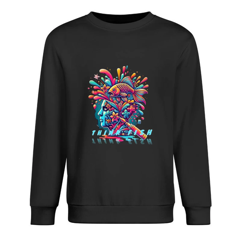 Psychedelic Mind Splash with Fish and Flowers Male Pullover Sweatshirt