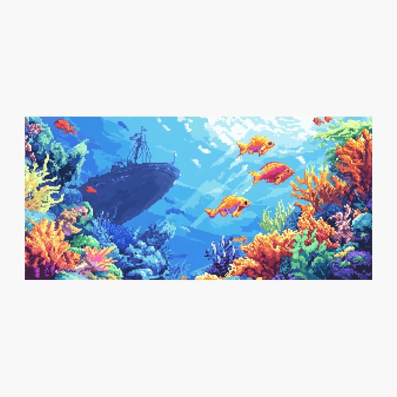 Vibrant Pixel Art Underwater Scene with Coral Reef and Shipwreck Coffee Mug