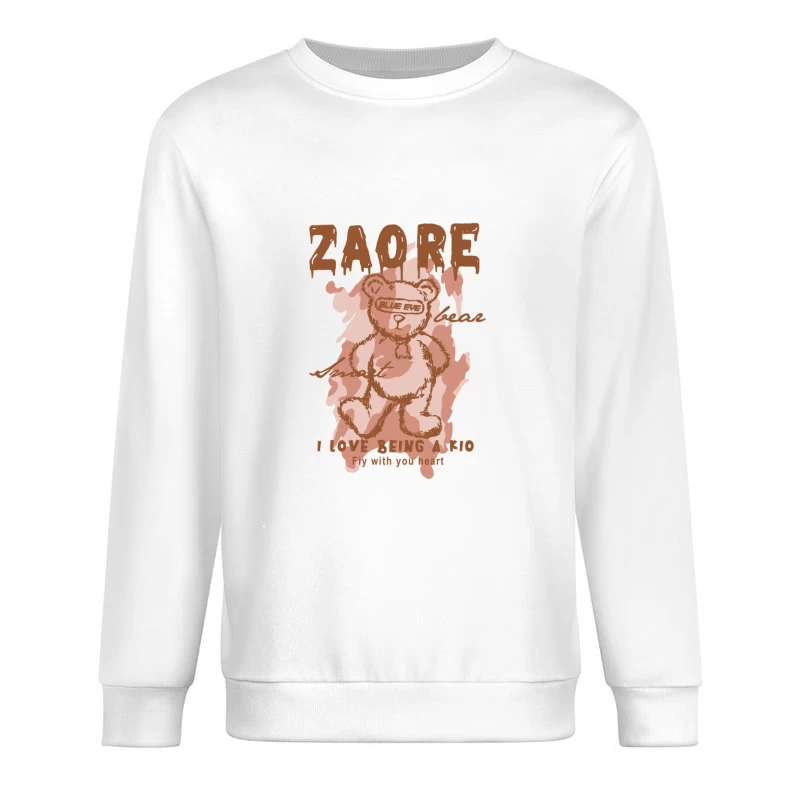 Cute Teddy Bear Illustration with Text Male Pullover Sweatshirt