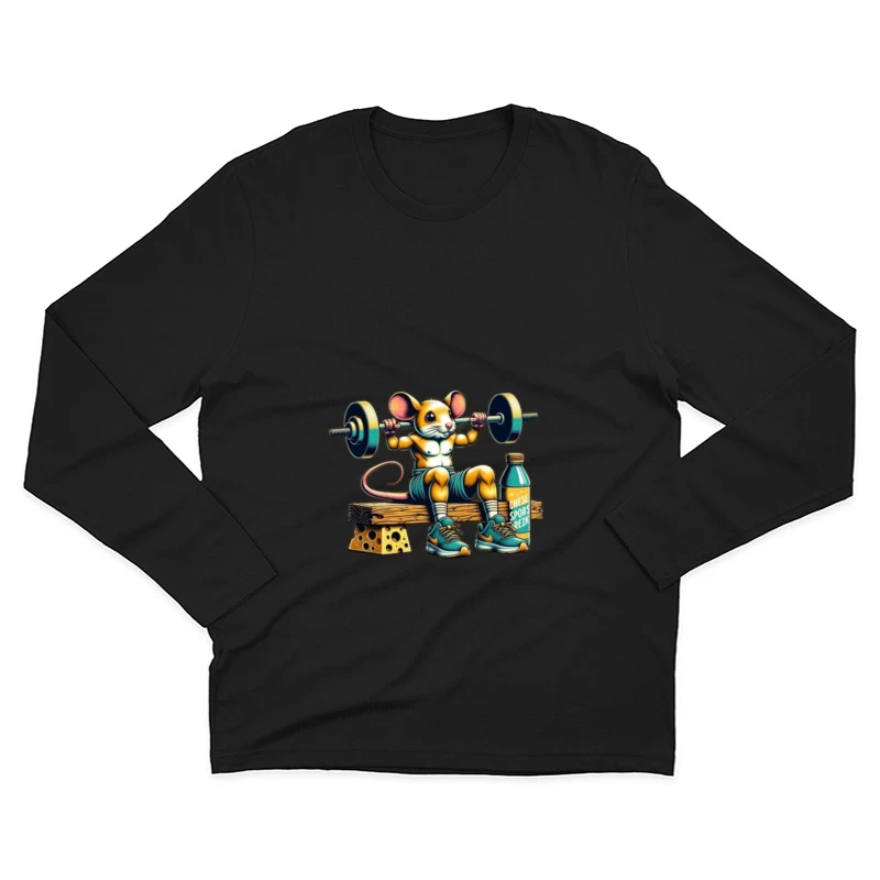 Buff Mouse's Weightlifting Workout with Cheese and Sports Drink Male Long Sleeve T-Shirt