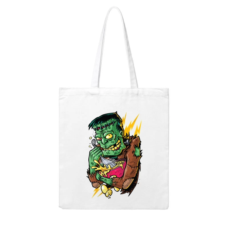 Playful Cartoon Frankenstein Monster with Food Cotton Tote Bag