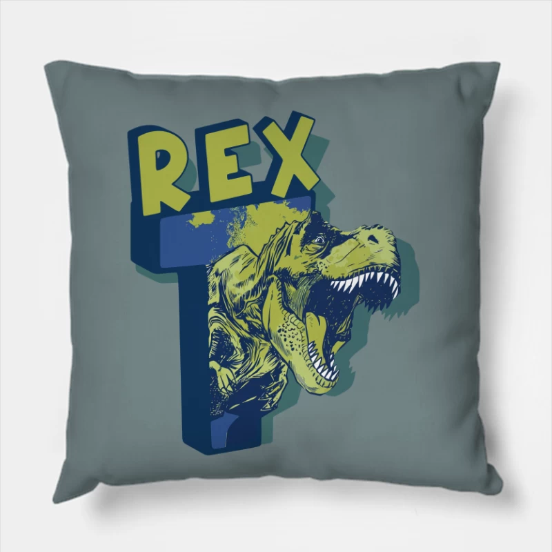 Bold Vintage T-Rex Graphic – Striking Dinosaur Design Throw Pillow