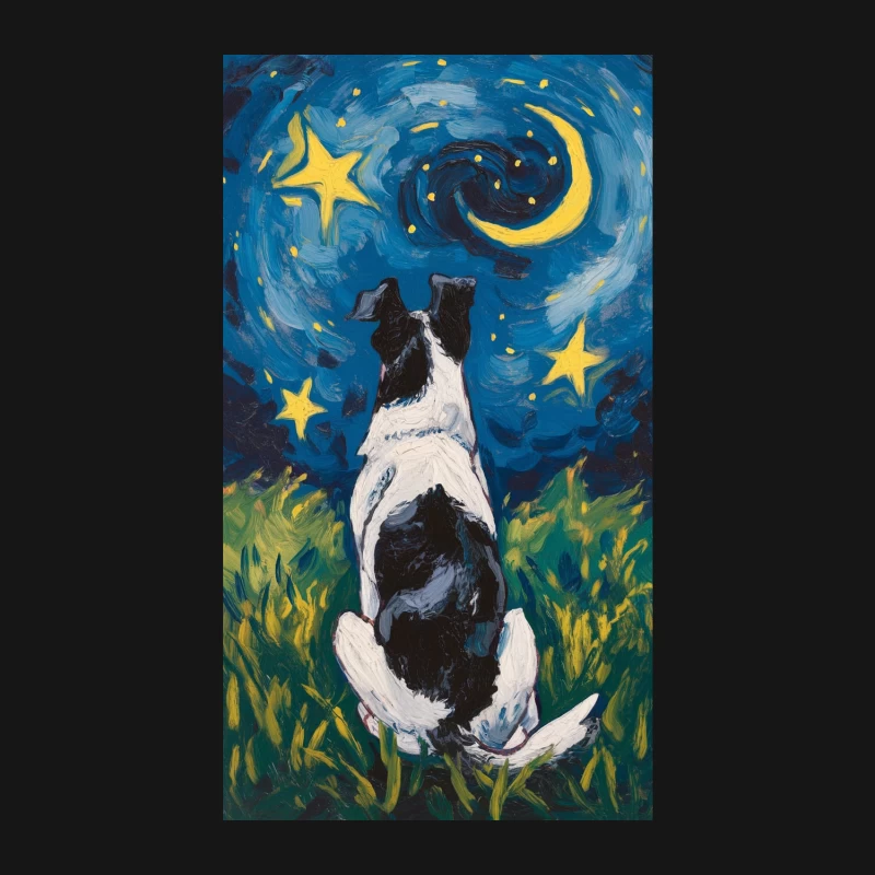Whimsical Painting of Dog Stargazing on a Moonlit Night Female Long Sleeve T-Shirt
