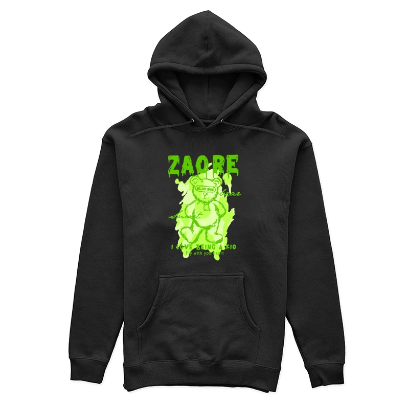 Playful Green Bear Graphic Design Female Pullover Hoodie