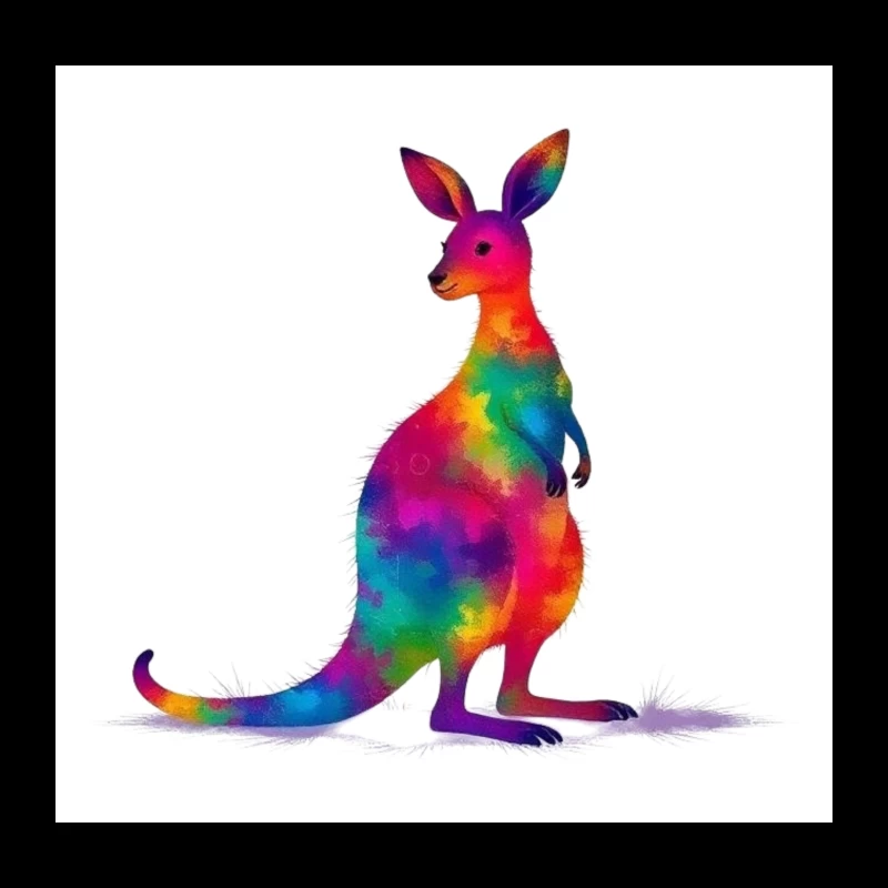 Rainbow Watercolor Kangaroo Art Throw Pillow