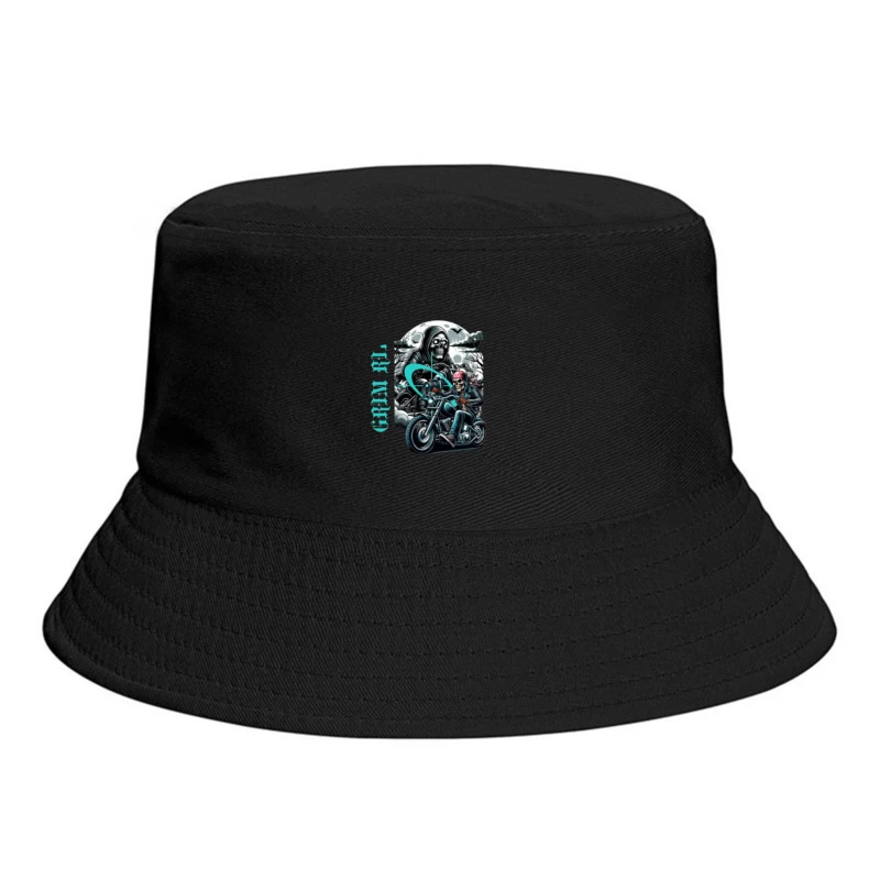 Gothic Grim Reaper Motorcycle Ride Under Moonlight Bucket Hat