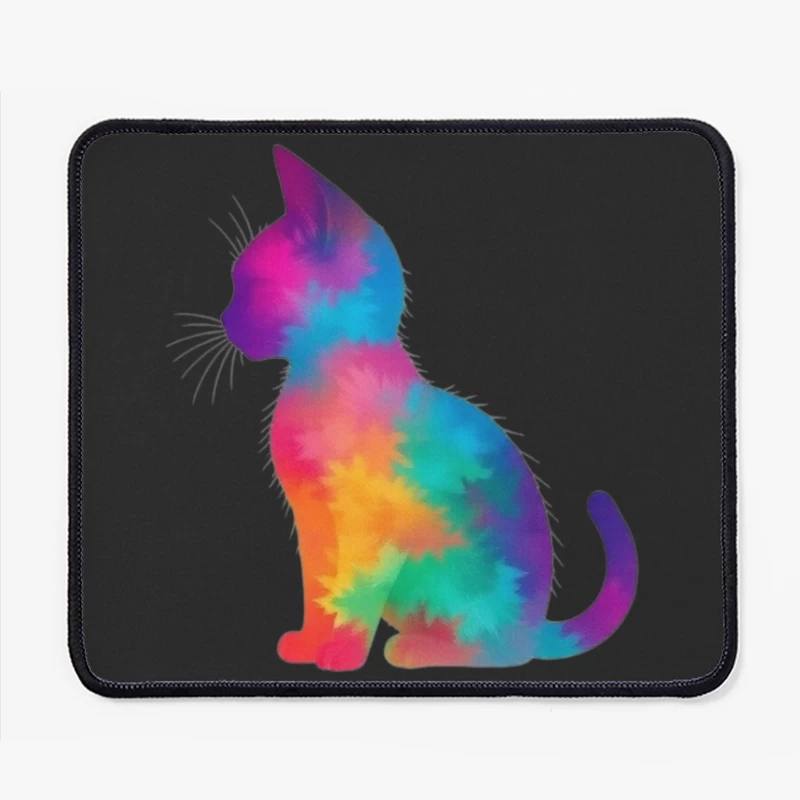 Rainbow Tie-Dye Cat Silhouette Art Mouse Pad