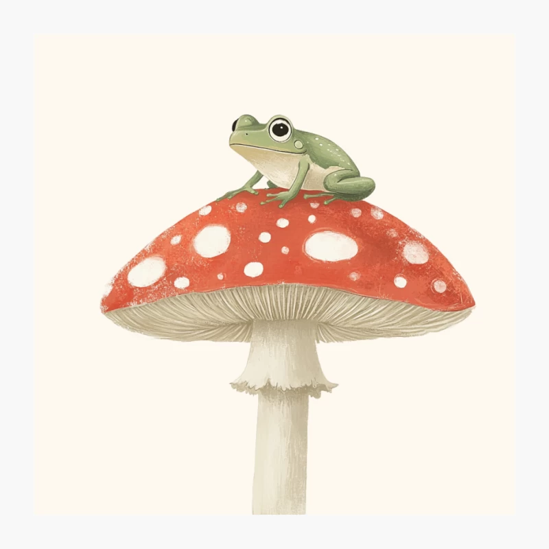 Whimsical Illustration of a Frog on an Amanita Muscaria Mushroom Pin