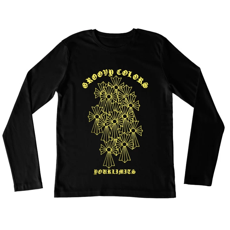 Retro Blumenmuster mit Schriftzug Damen Langarm T-Shirt
