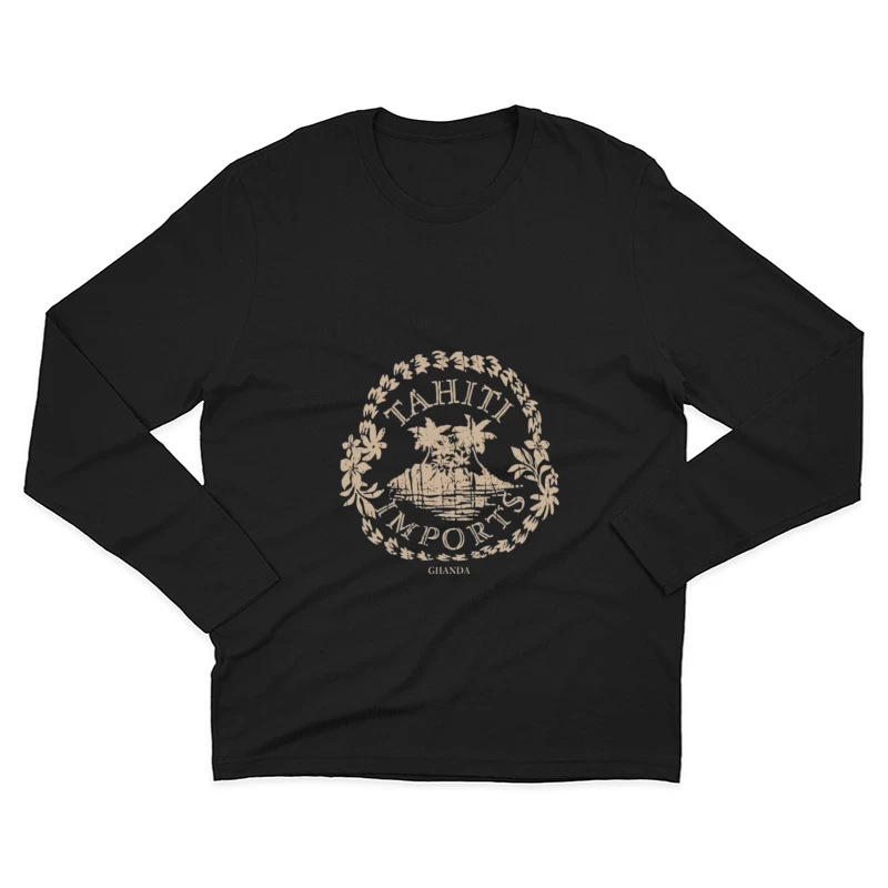 Logo d'Importation de Tahiti avec Île et Palmiers Homme Manches Longues T-Shirt