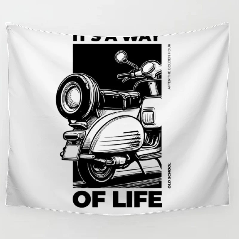 Vintage Scooter Lifestyle Illustration Tapestry