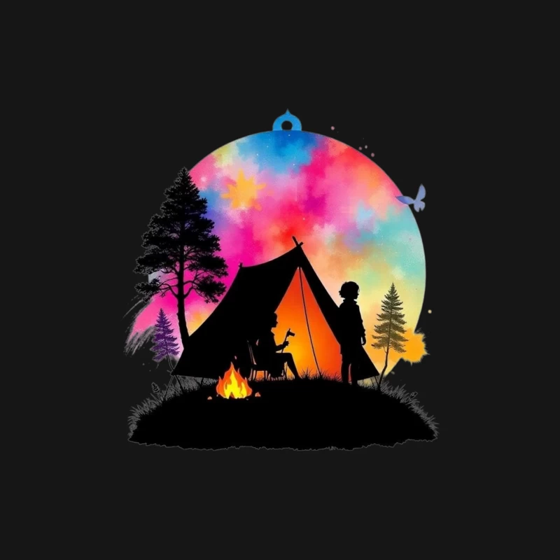 Magical Camping Night Under Colorful Aurora Sky Female Long Sleeve T-Shirt