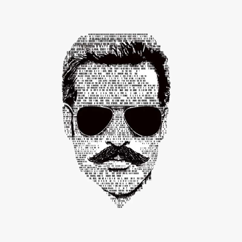 Typographic Portrait: Sunglasses and Mustache Text Art Cotton Tote Bag