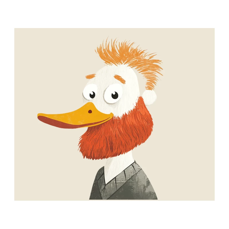 Quirky Duck Character with Orange Hair and Beard Illustration Tapestry