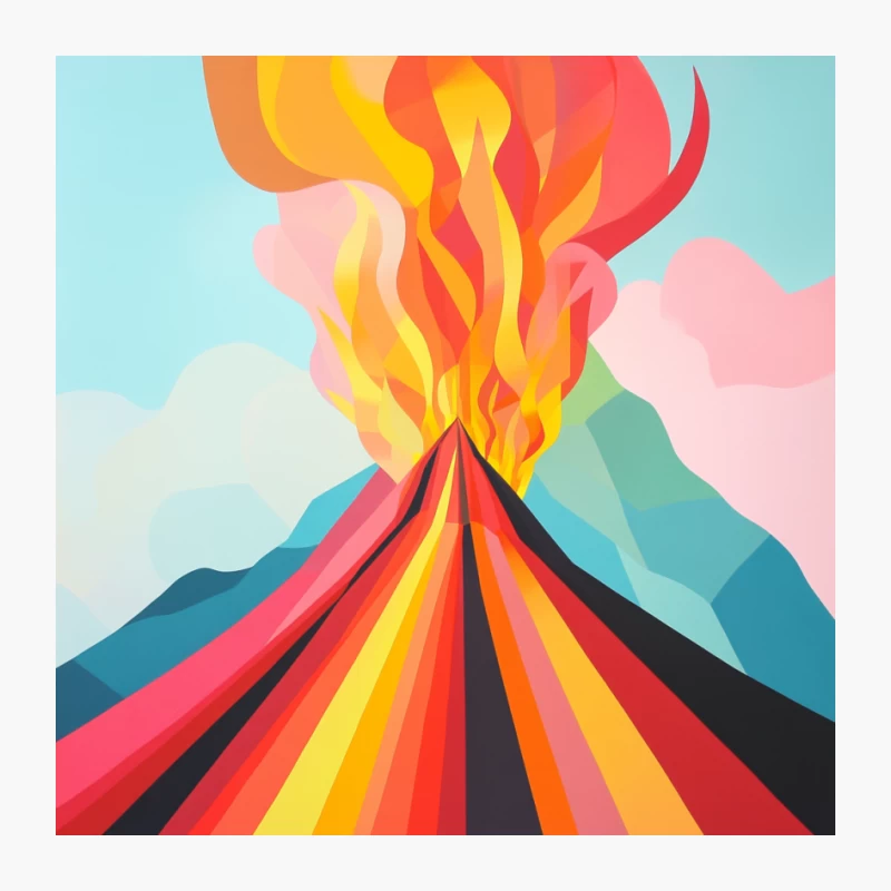 Vibrant Abstract Volcano Eruption: A Colorful Geometric Landscape Pin