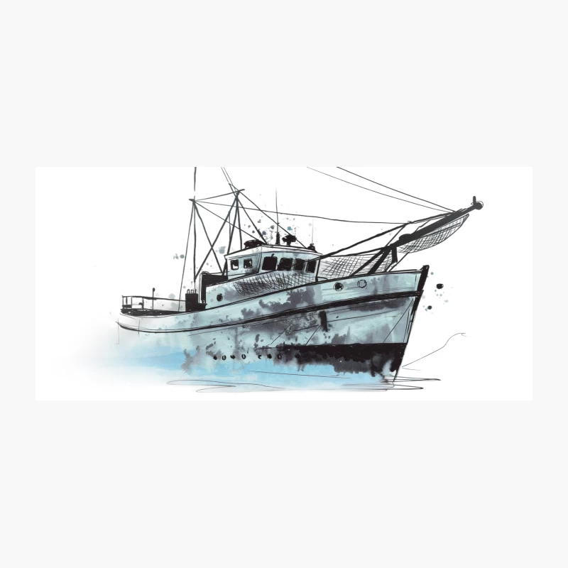 Watercolor Sketch of Fishing Boat: Nautical Marine Vessel Illustration Coffee Mug