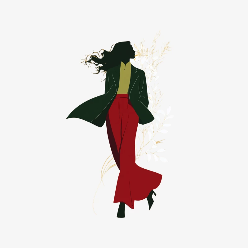 Stylish Silhouette: Minimalist Fashion Illustration with Flowing Hair Male Pullover Sweatshirt