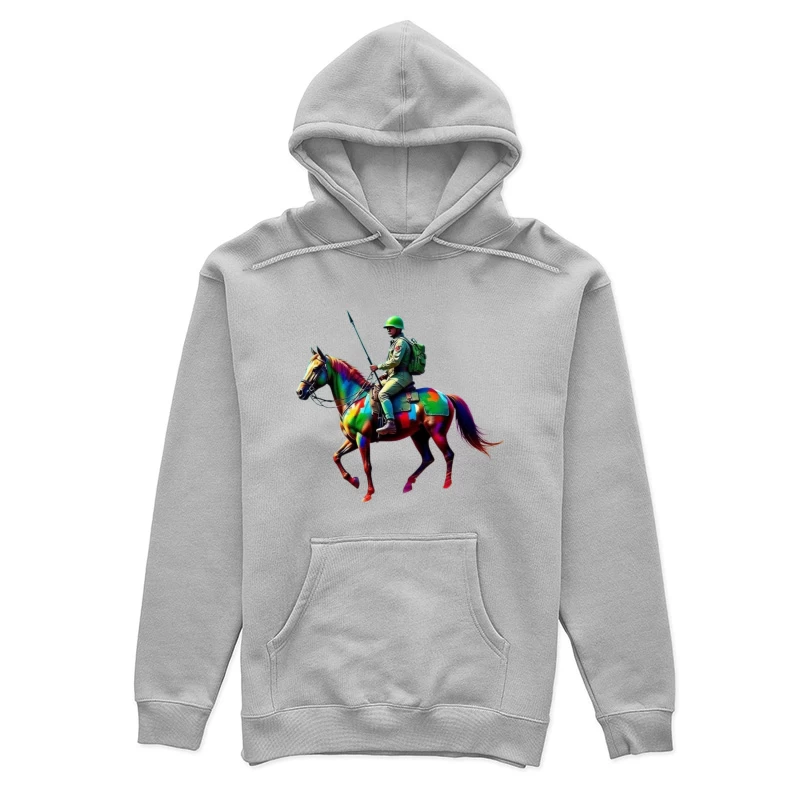 Colorful Military Cavalry Soldier on Horseback Female Pullover Hoodie