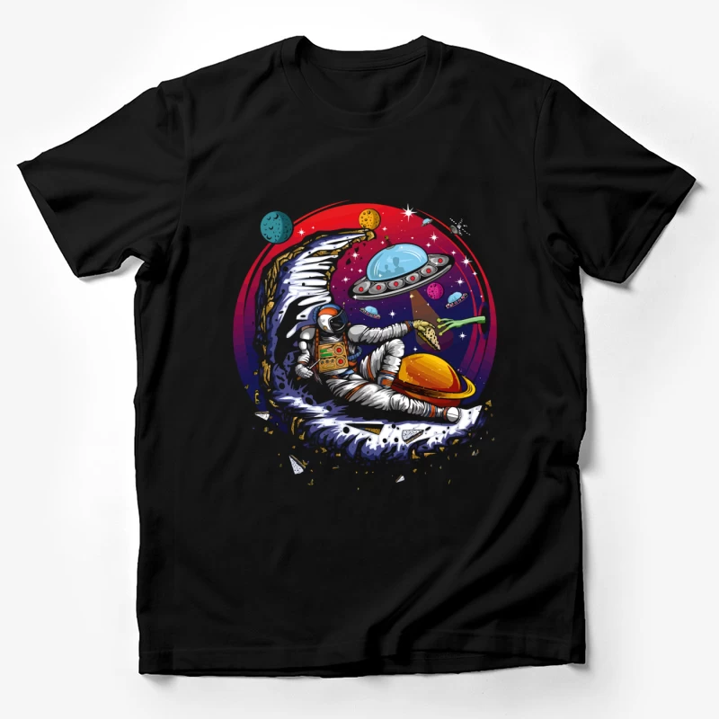 Pizza in the Cosmos: Delight for an Astronaut Male T-Shirt