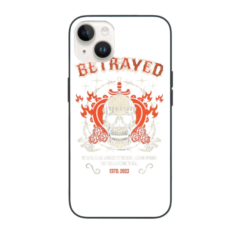 Vintage Gothic Skull with Roses and Betrayed Typography Design iPhone Case