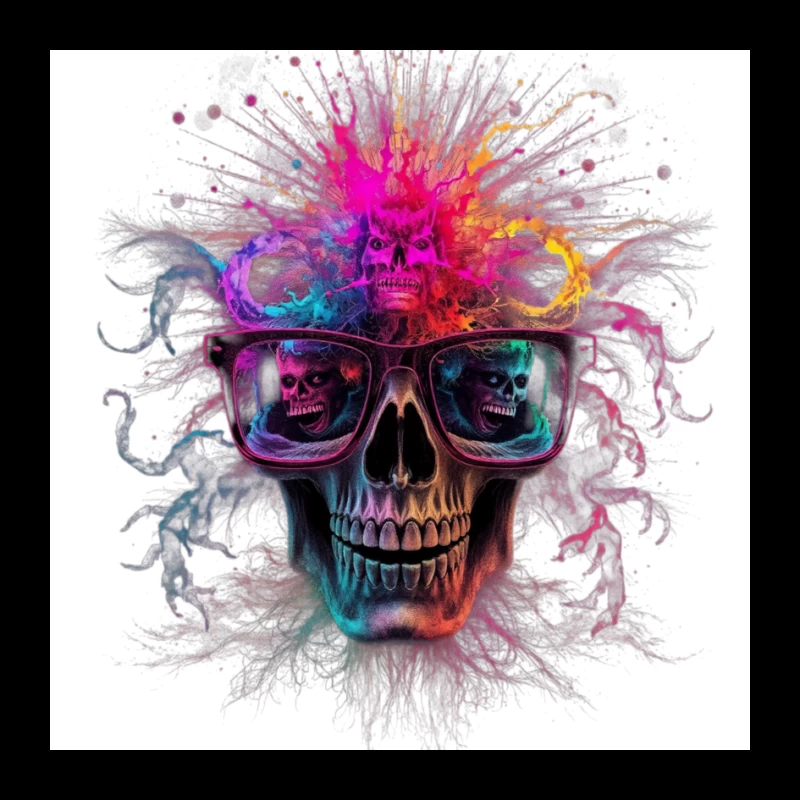 Psychedelic Skull with Reflective Sunglasses in Vibrant Colors Pin