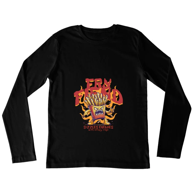 Angry French Fries Monster Character with Flames Illustration Female Long Sleeve T-Shirt