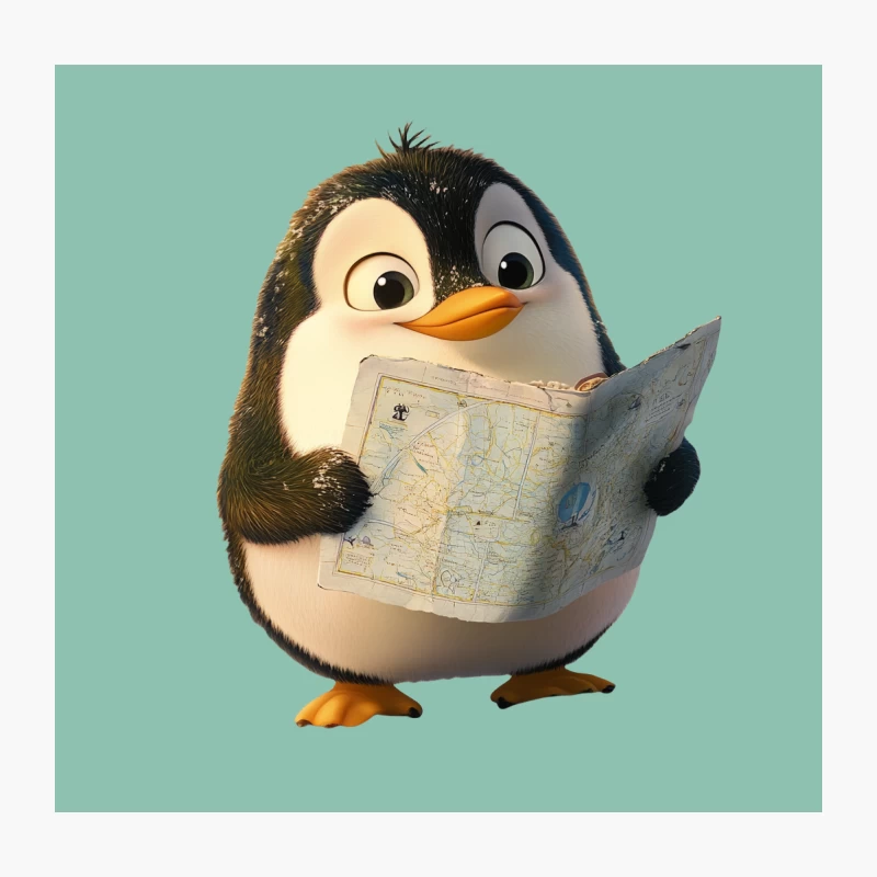 Cute Cartoon Penguin Reading Map Adventure Travel Funny Animal Design Throw Pillow