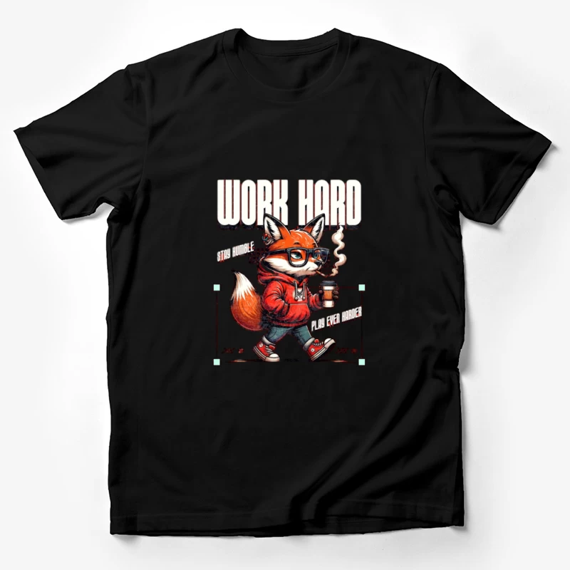 Renard avec café, travailler dur Homme T-Shirt