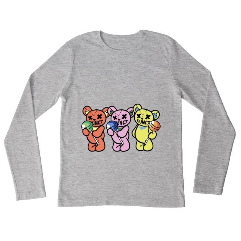 Bunte Teddybären mit Lutschern Damen Langarm T-Shirt