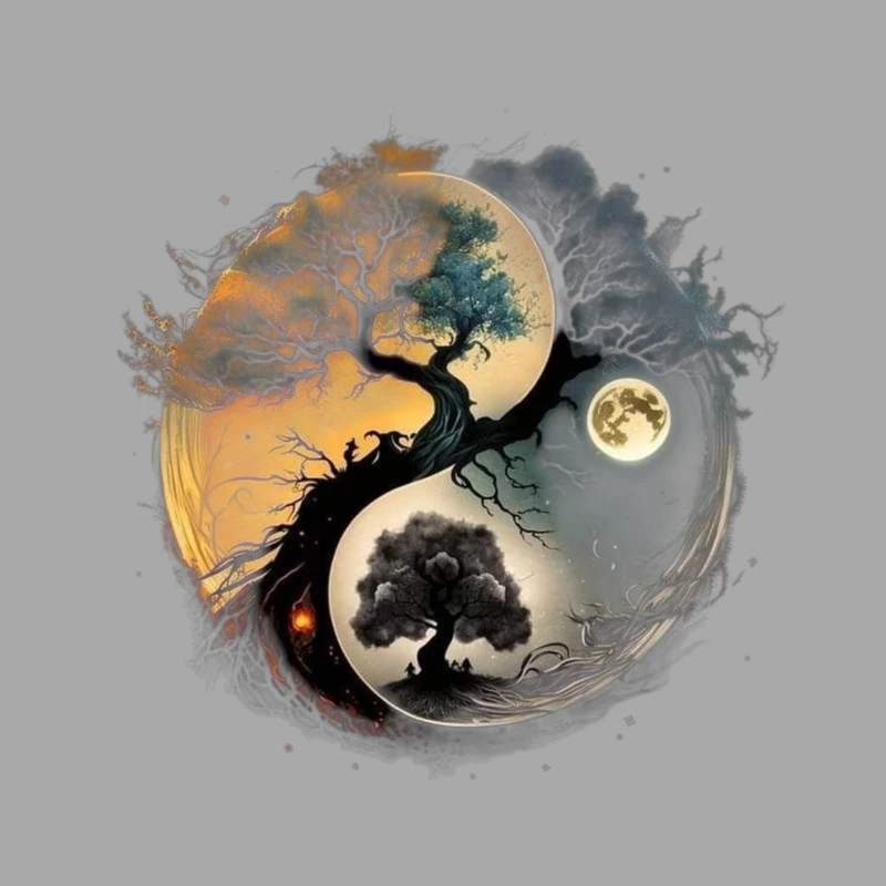 Yin Yang Tree Art Male Pullover Hoodie