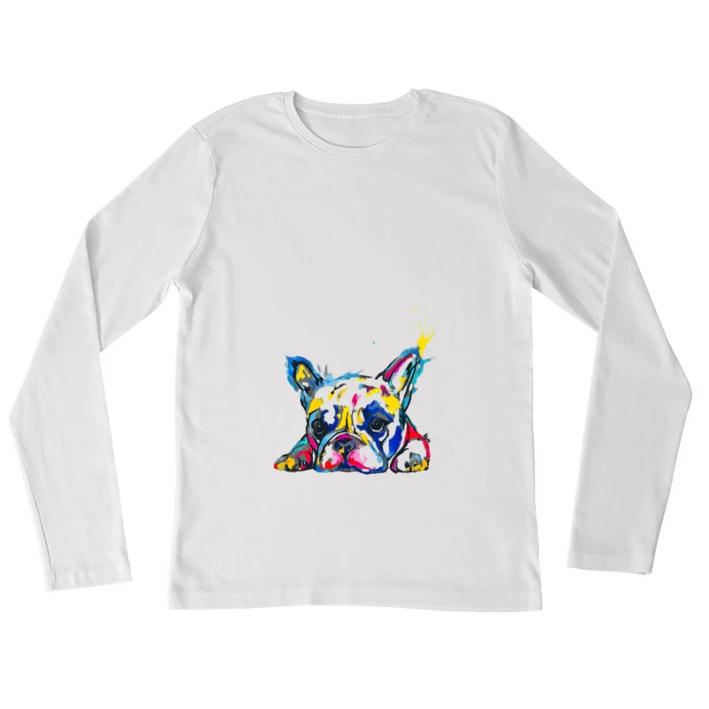 Bunter französischer Bulldoggen-Kunst Damen Langarm T-Shirt