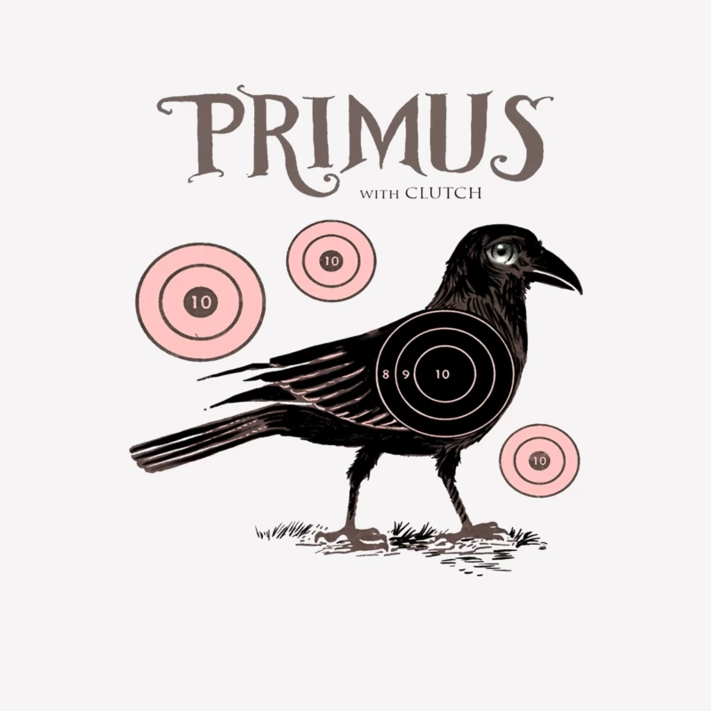 Vintage-Style Primus Concert Poster with Crow and Target Designs Male T-Shirt