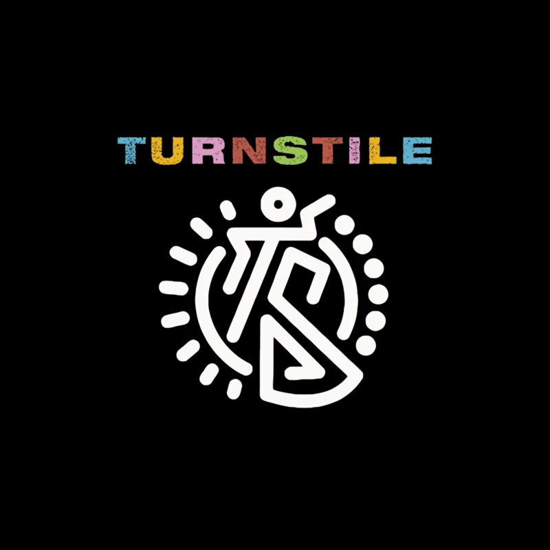 Colorful Turnstile Logo Design with Geometric Pattern Tapestry