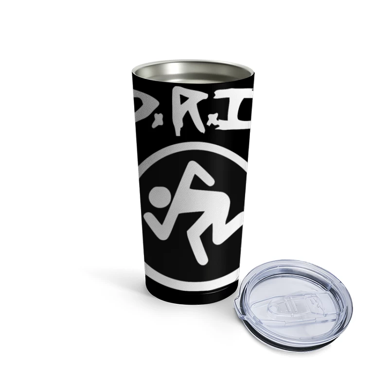 DRI Records Running Man Logo in Black and White Circle Travel Mug