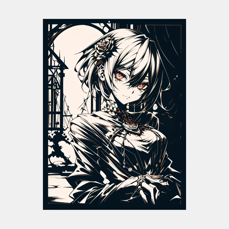 Gothic Anime Portrait in Dark Fantasy Monochrome Male Tank Top