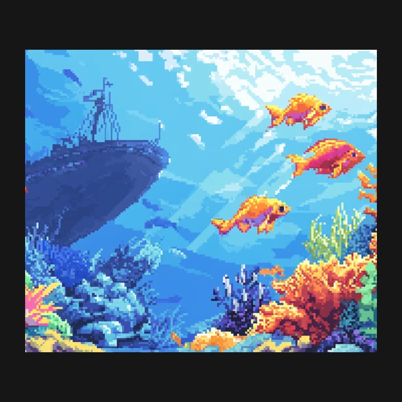Vibrant Pixel Art Underwater Scene with Coral Reef and Shipwreck Mouse Pad