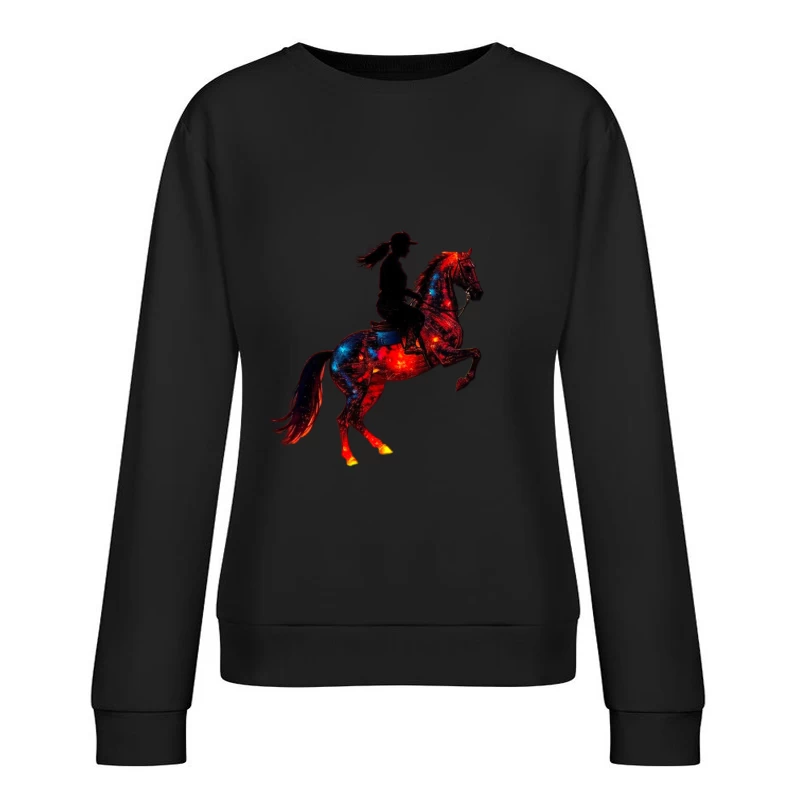 Cosmic Equestrian Silhouette with Galaxy Horse Female Pullover Sweatshirt