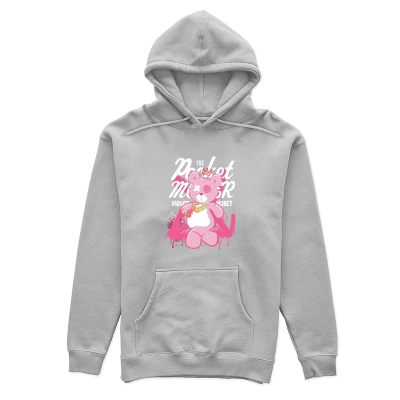 Playful Pink Bear with Graffiti Style and Crown Female Pullover Hoodie