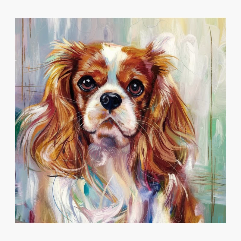 Vibrant Cavalier King Charles Spaniel Portrait: Artistic Pet Painting Throw Pillow